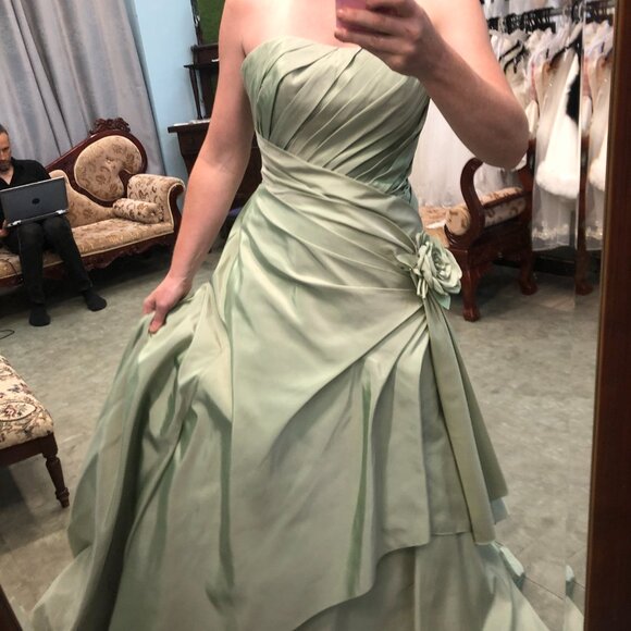 Sage Green Wedding Dress, Mother, Prom, Aline Size 4, Flattering Fit! Ruching - Picture 5 of 10